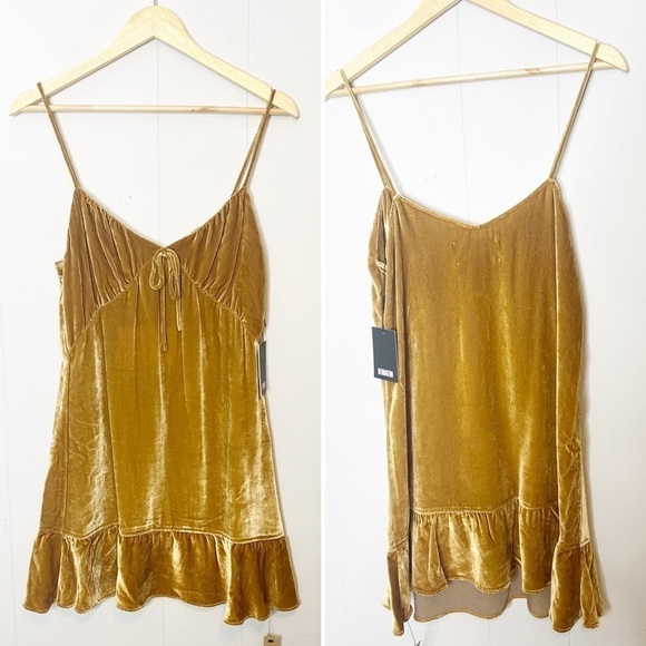 Reformation Dress Polly Dress in Gold Silk Velvet XS New NWT - Picture 3 of 10